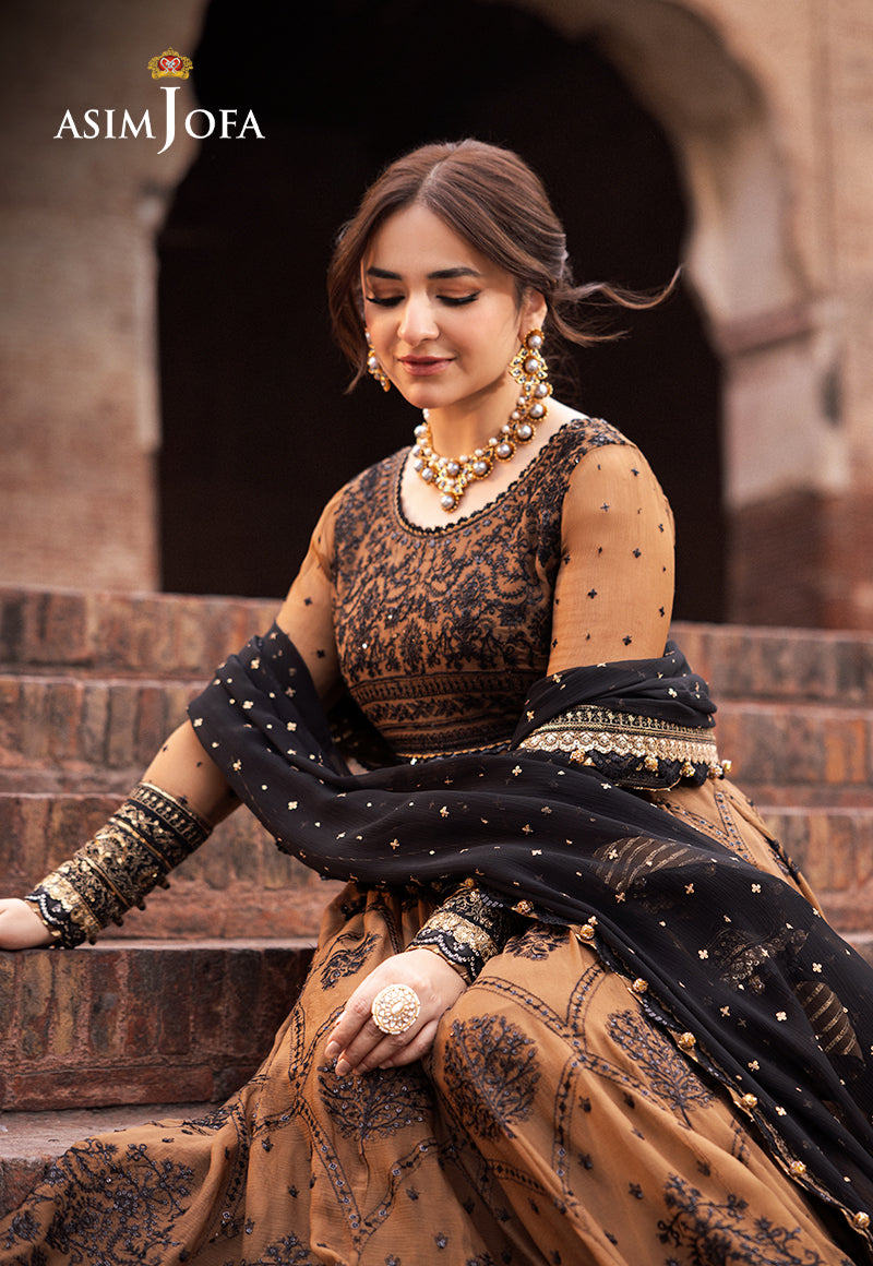 Asim Jofa 3 Piece Custom Stitched Suit - Brown - LB286610