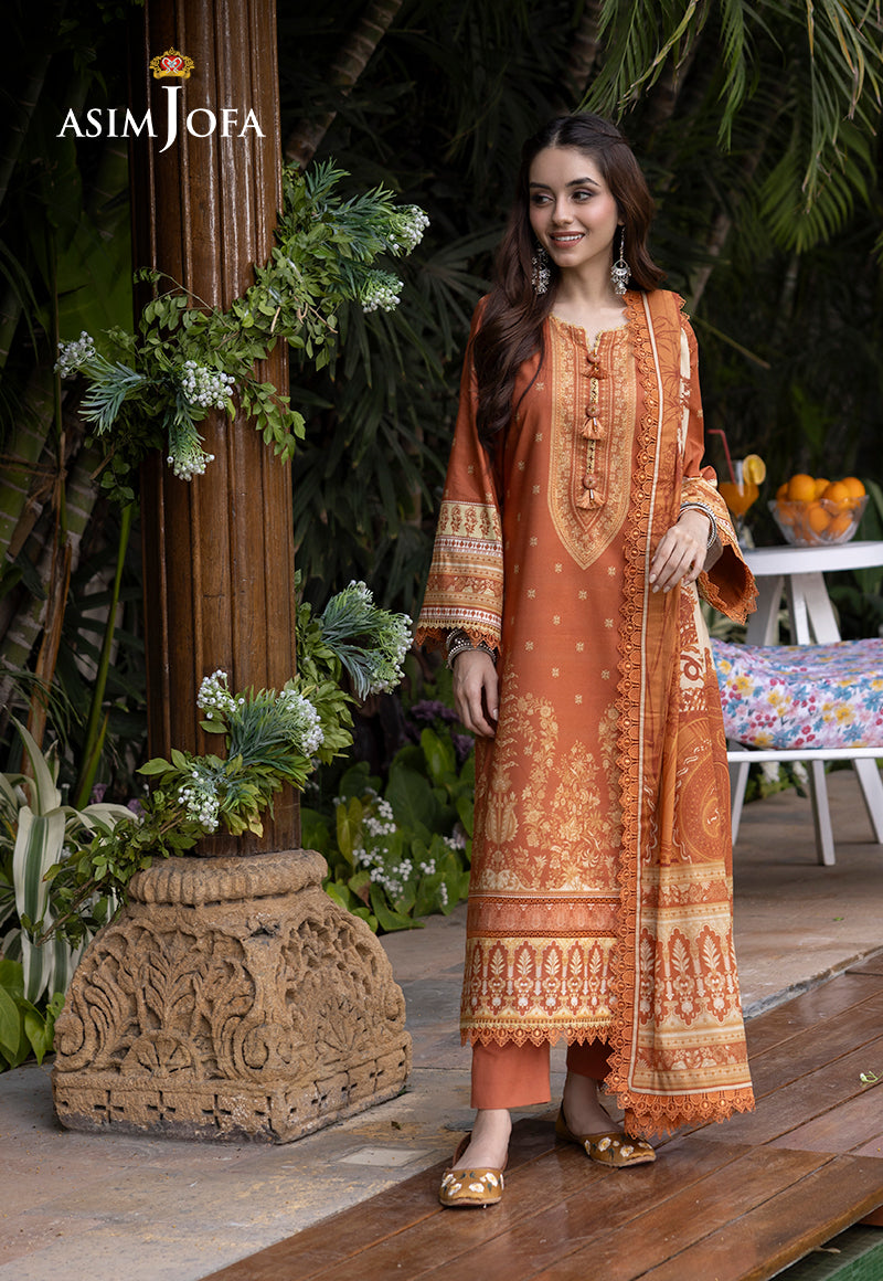 Asim Jofa 3 Piece Custom Stitched Suit - Orange - LB287495