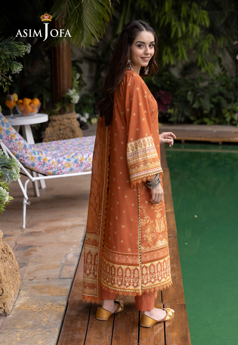 Asim Jofa 3 Piece Custom Stitched Suit - Orange - LB287495