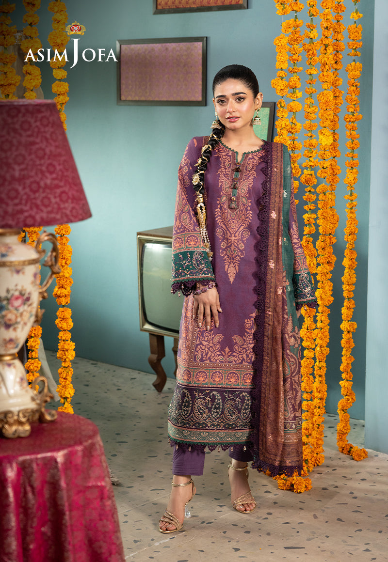 Asim Jofa 3 Piece Custom Stitched Suit - Purple - LB286765