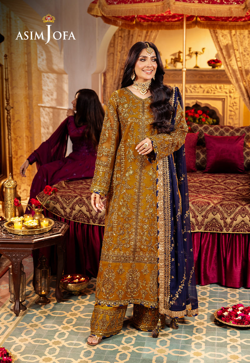 Asim Jofa 3 Piece Custom Stitched Suit - Mustard - LB286686