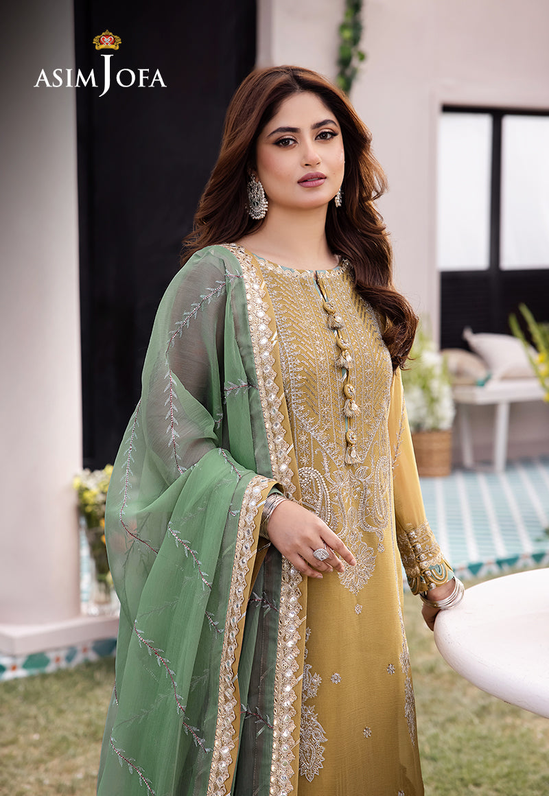 Asim Jofa 3 Piece Custom Stitched Suit - Yellow - LB286639