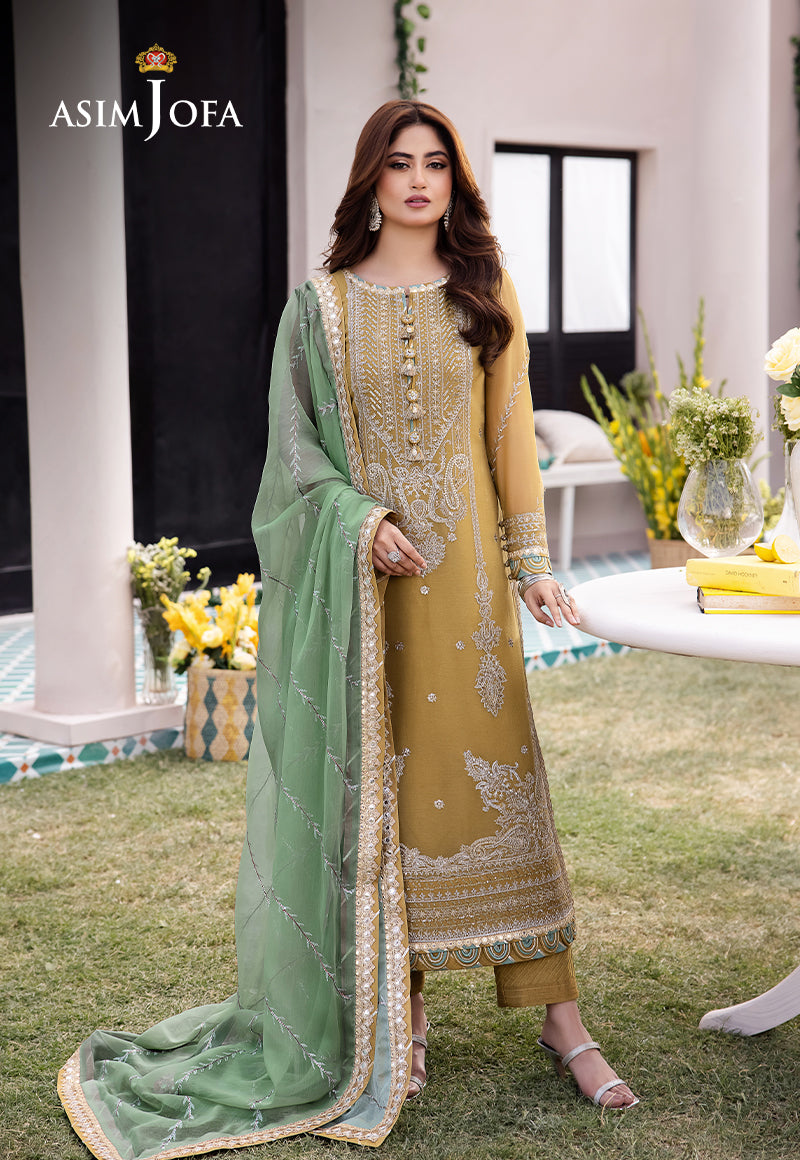 Asim Jofa 3 Piece Custom Stitched Suit - Yellow - LB286639