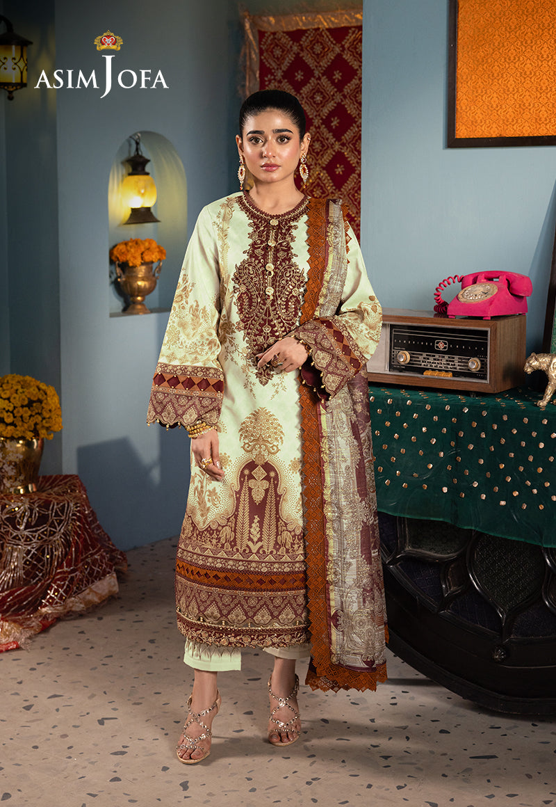 Asim Jofa 3 Piece Custom Stitched Suit - Off-White - LB286768