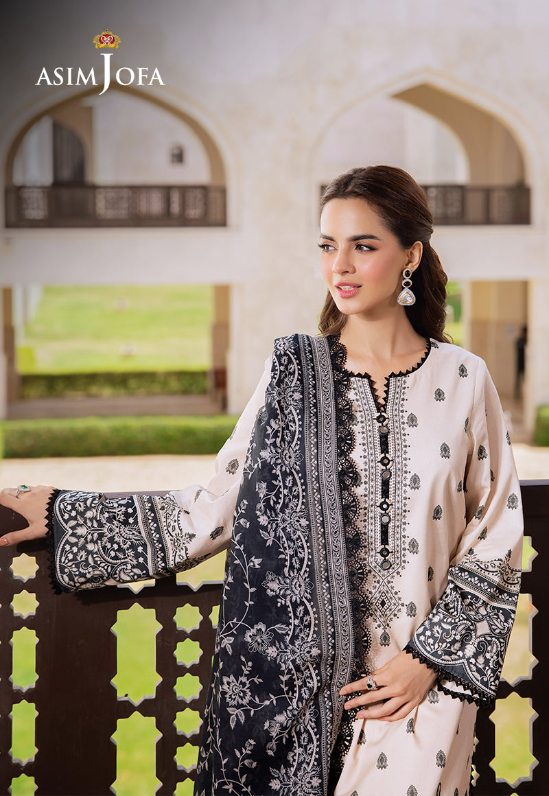 Asim Jofa 3 Piece Custom Stitched Suit - Off-White - LB287368