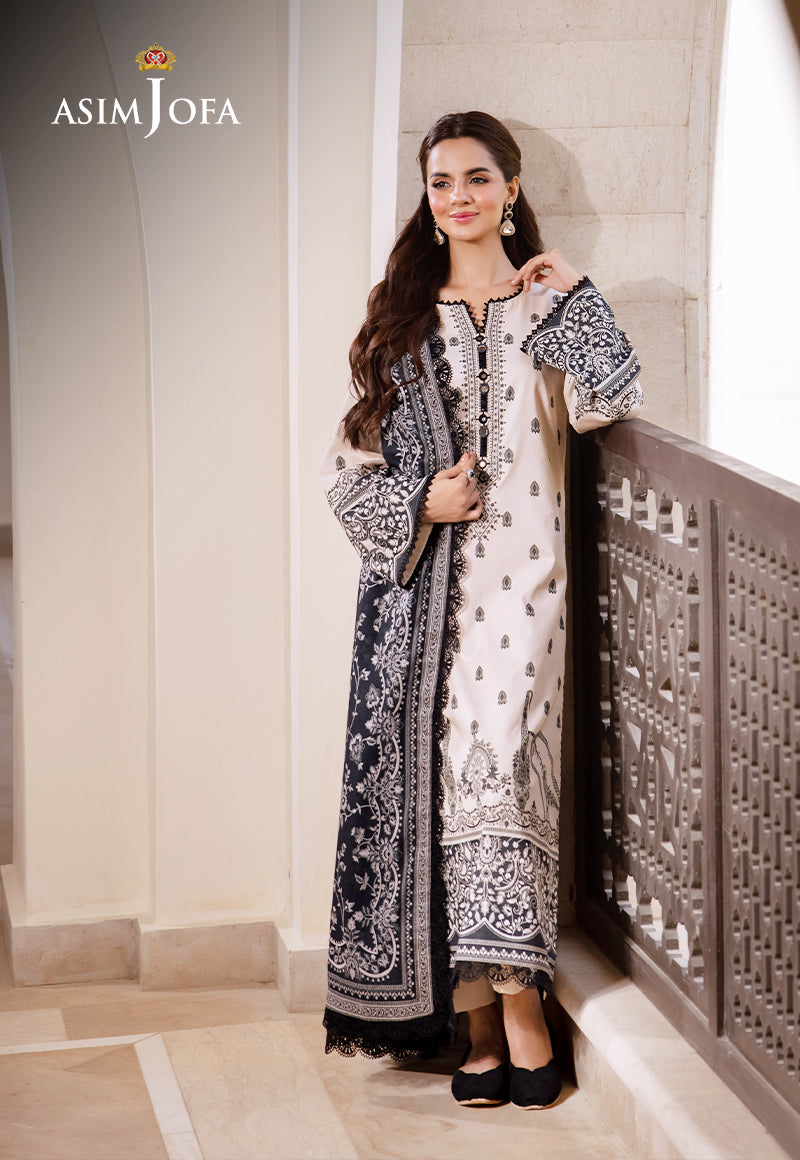 Asim Jofa 3 Piece Custom Stitched Suit - Off-White - LB287368