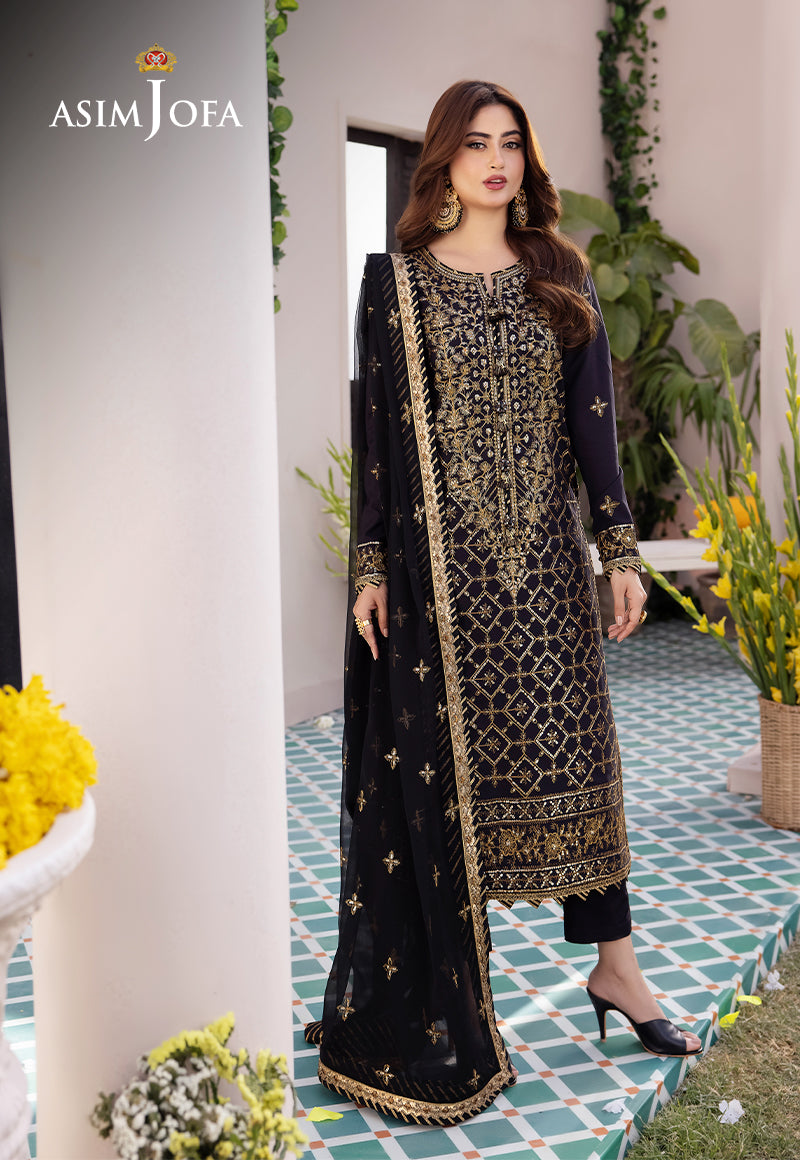 Asim Jofa 3 Piece Custom Stitched Suit - Black - LB286638