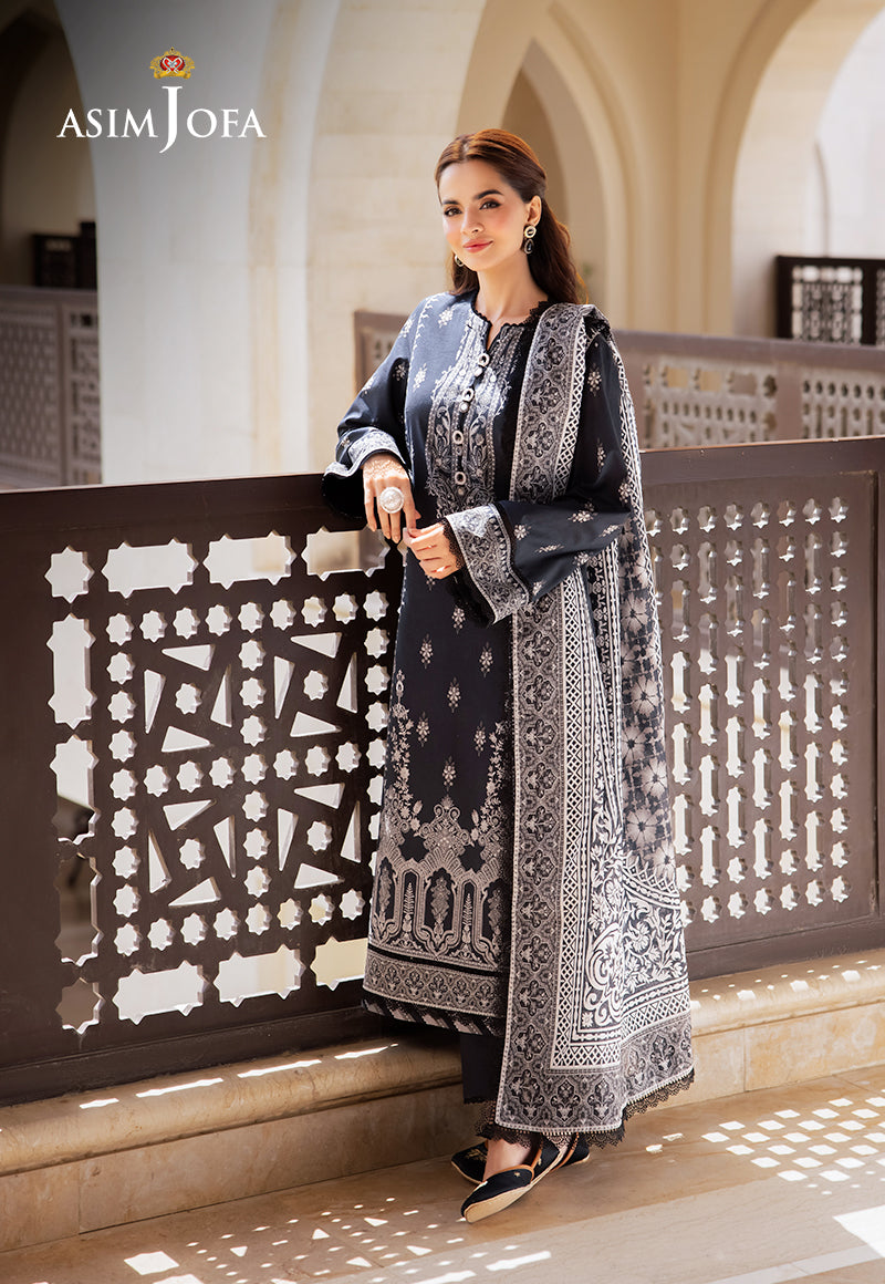 Asim Jofa 3 Piece Custom Stitched Suit - Black - LB287370