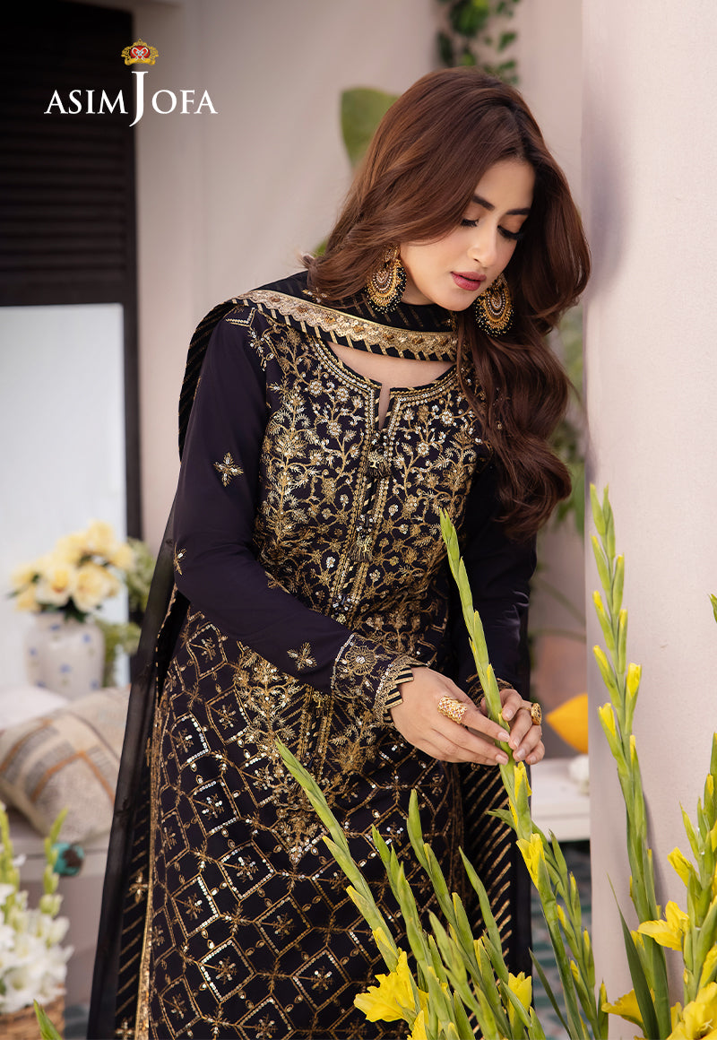 Asim Jofa 3 Piece Custom Stitched Suit - Black - LB286638