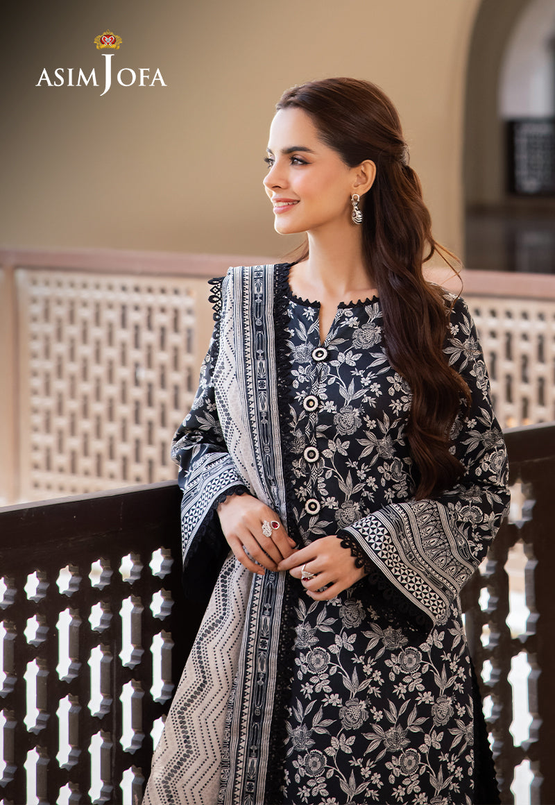 Asim Jofa 3 Piece Custom Stitched Suit - Black - LB287365