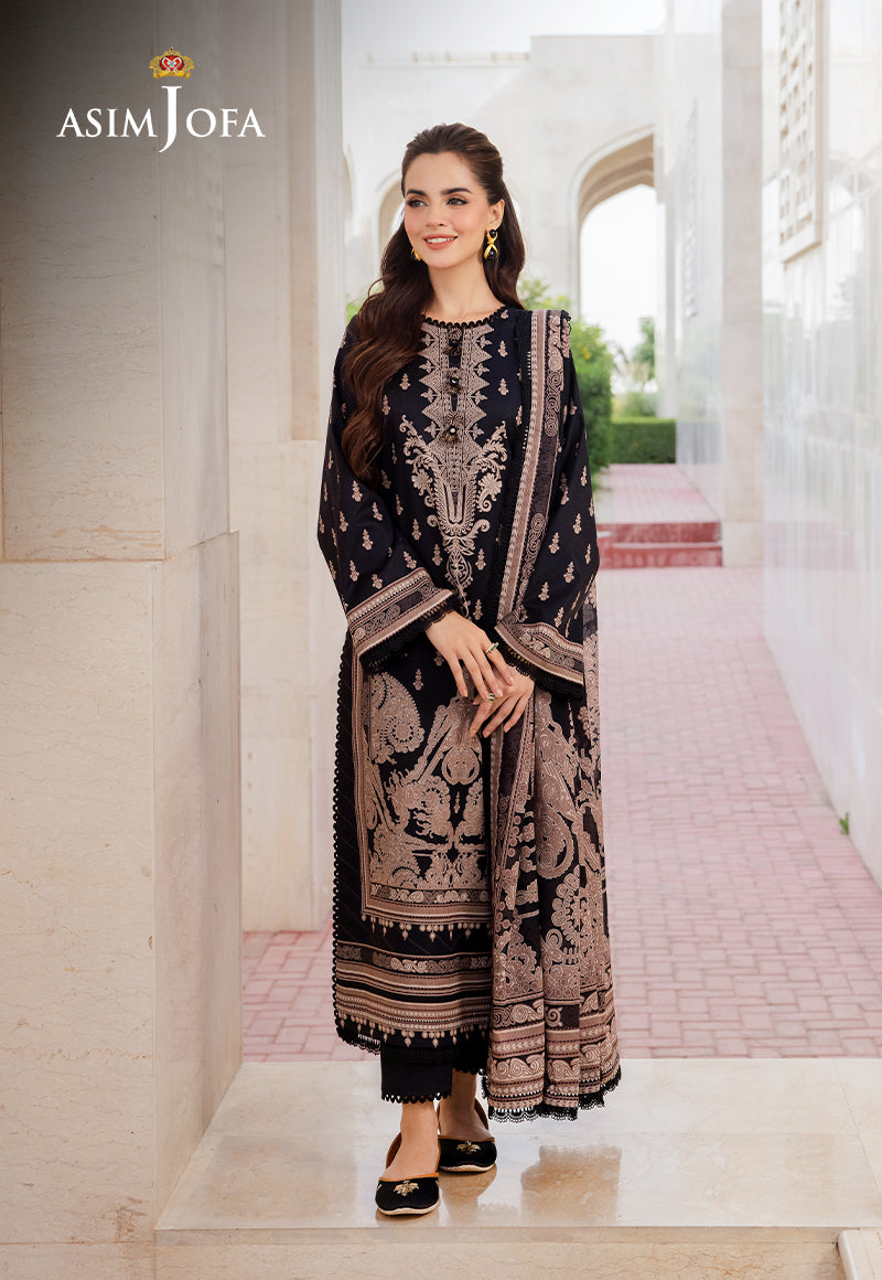 Asim Jofa 3 Piece Custom Stitched Suit - Black - LB287366