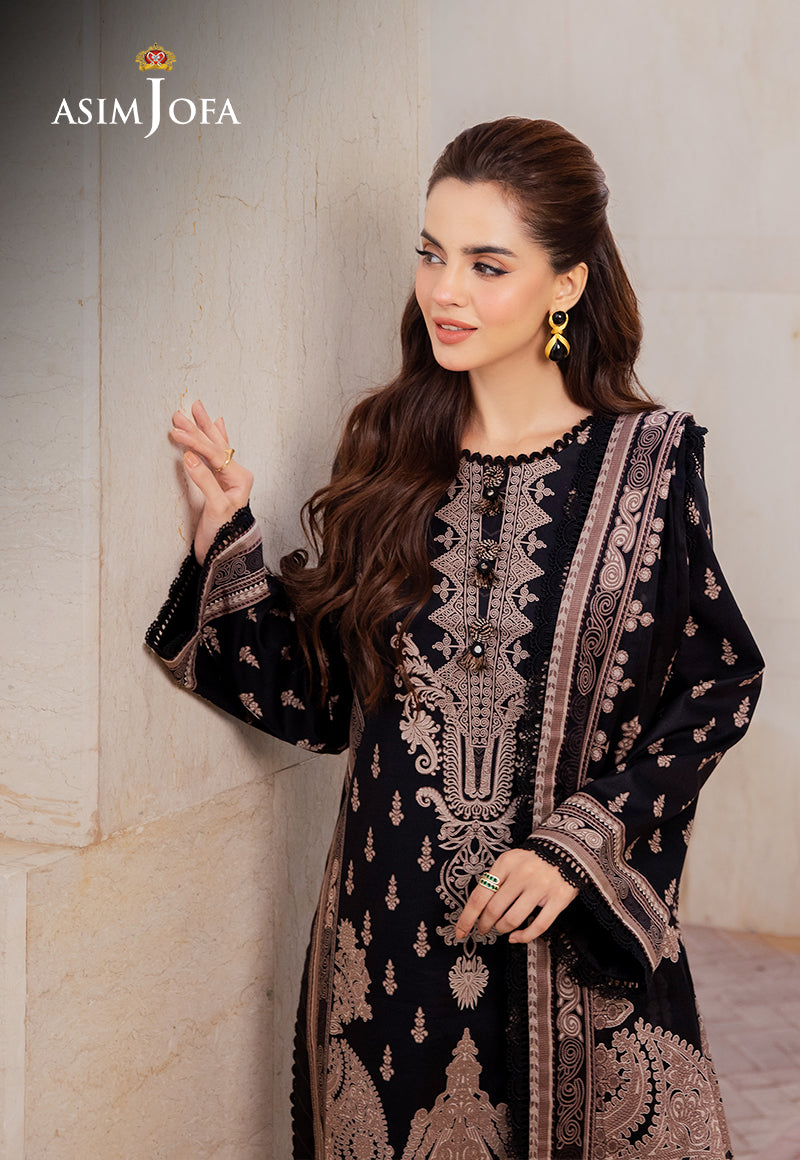 Asim Jofa 3 Piece Custom Stitched Suit - Black - LB287366