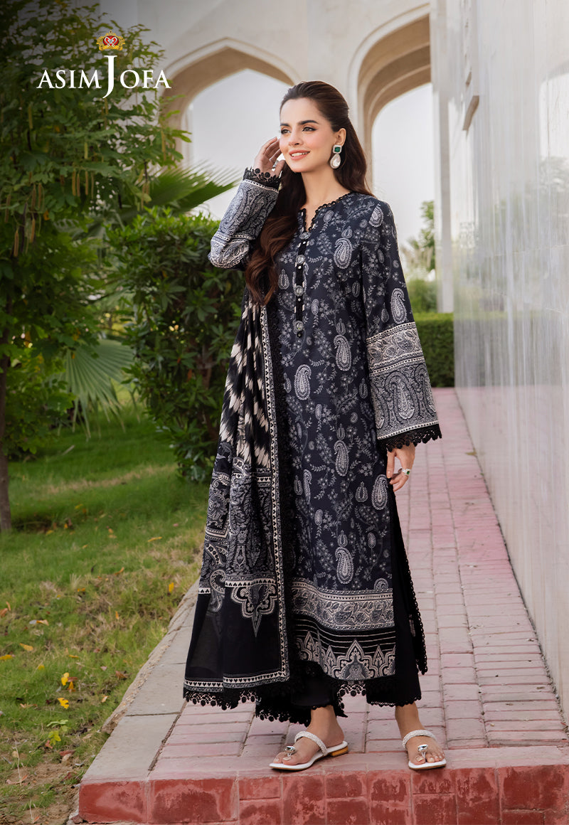 Asim Jofa 3 Piece Custom Stitched Suit - Black - LB287367