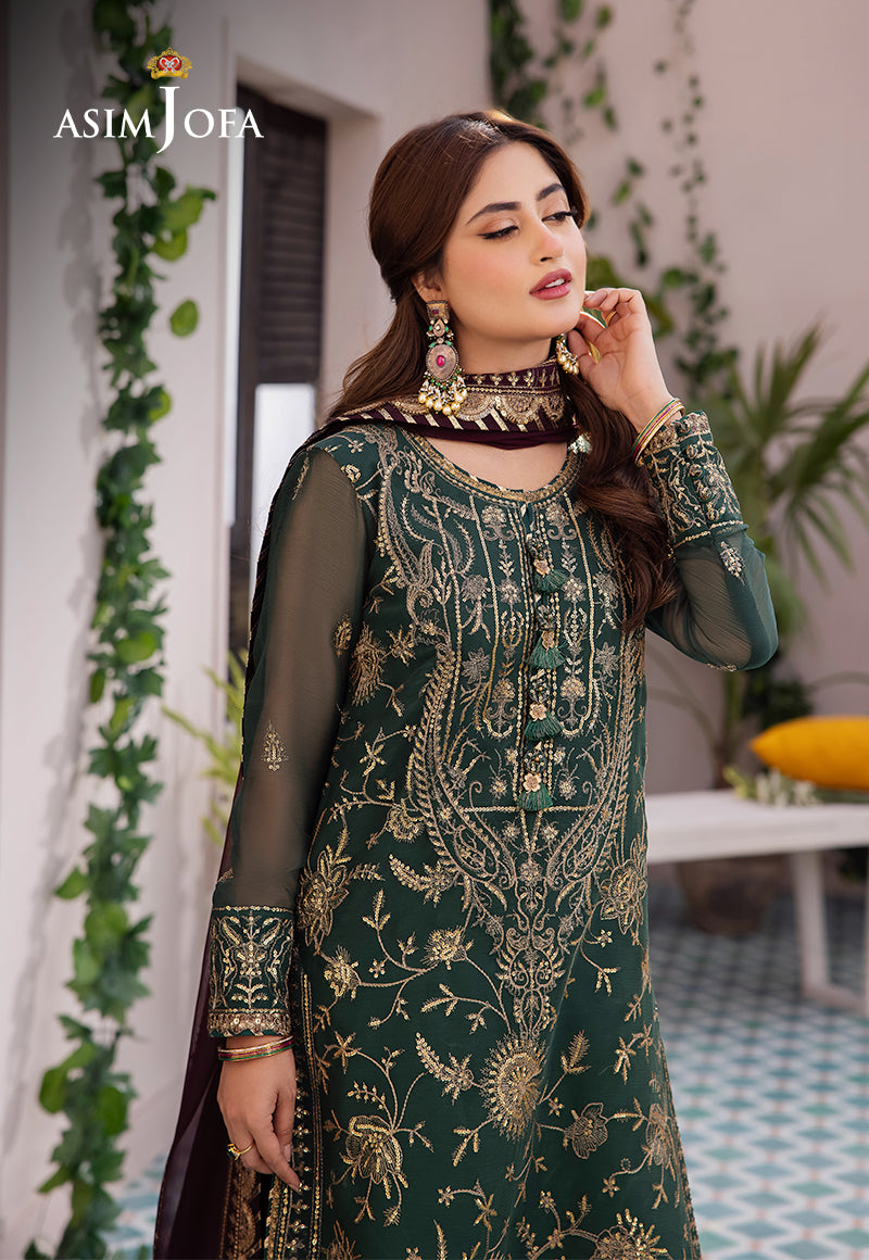 Asim Jofa 3 Piece Custom Stitched Suit - Green - LB286642