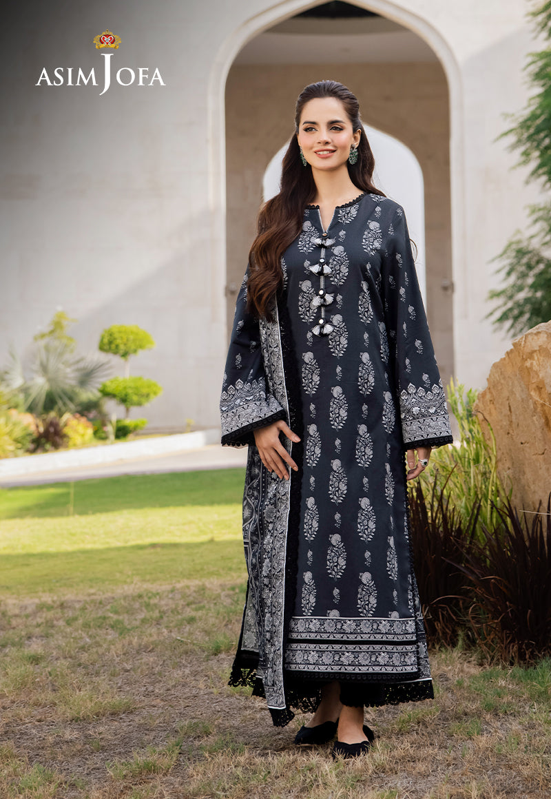 Asim Jofa 3 Piece Custom Stitched Suit - Black - LB287371