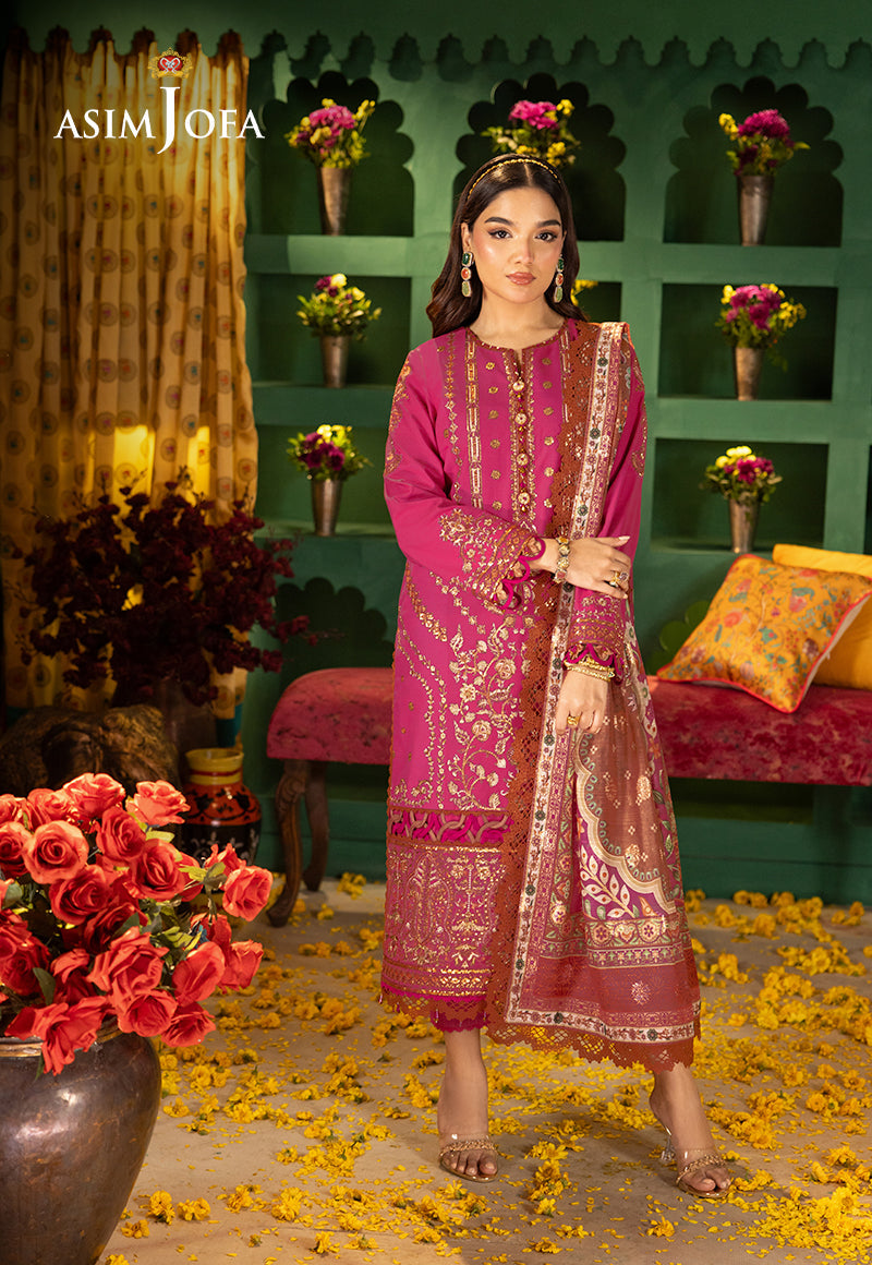 Asim Jofa 3 Piece Custom Stitched Suit - Pink - LB286774