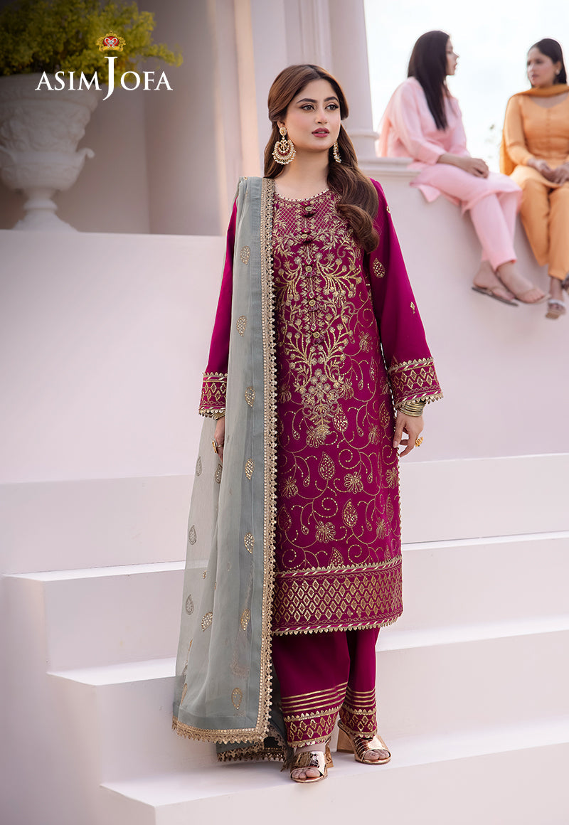 Asim Jofa 3 Piece Custom Stitched Suit - Purple- LB286640