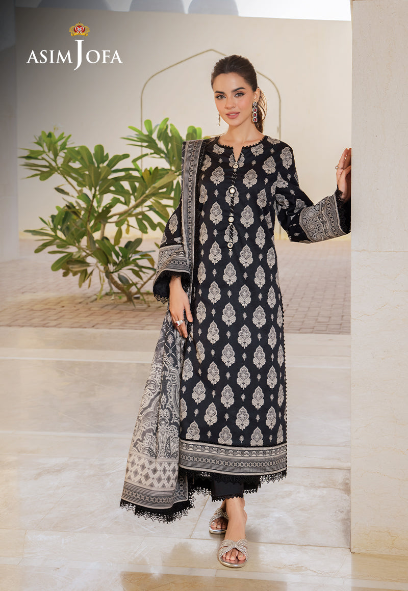 Asim Jofa 3 Piece Custom Stitched Suit - Black - LB287369