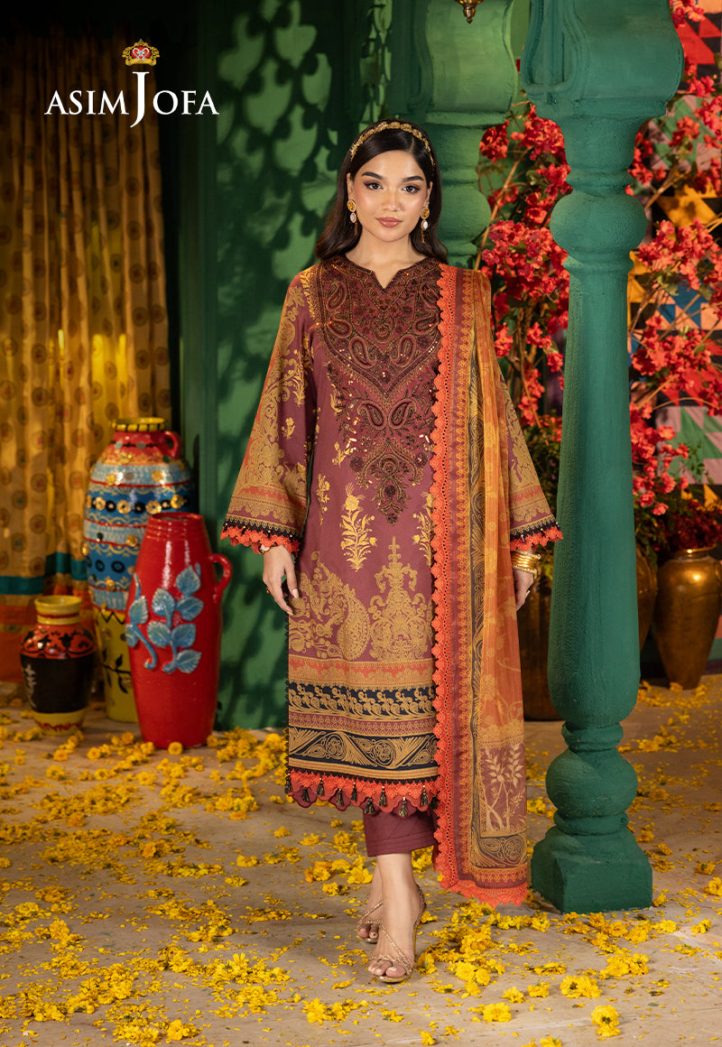 Asim Jofa 3 Piece Custom Stitched Suit - Maroon - LB286767