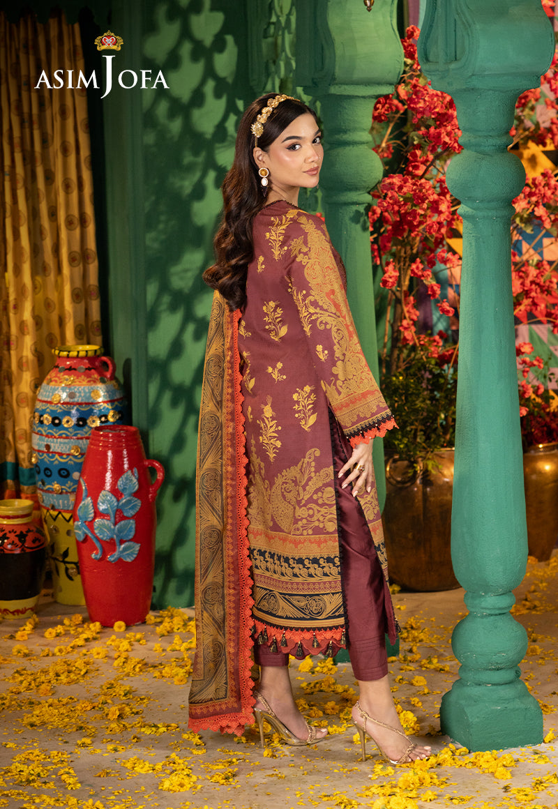 Asim Jofa 3 Piece Custom Stitched Suit - Maroon - LB286767