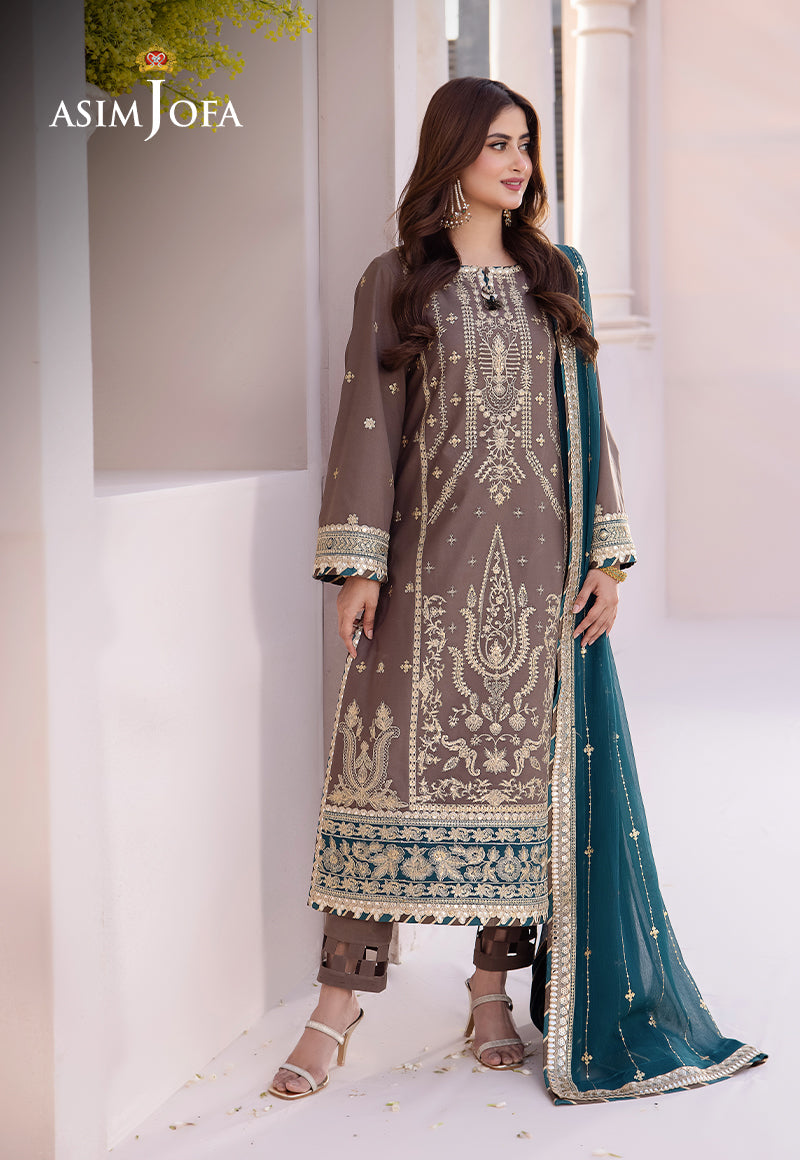 Asim Jofa 3 Piece Custom Stitched Suit - Gray - LB286635