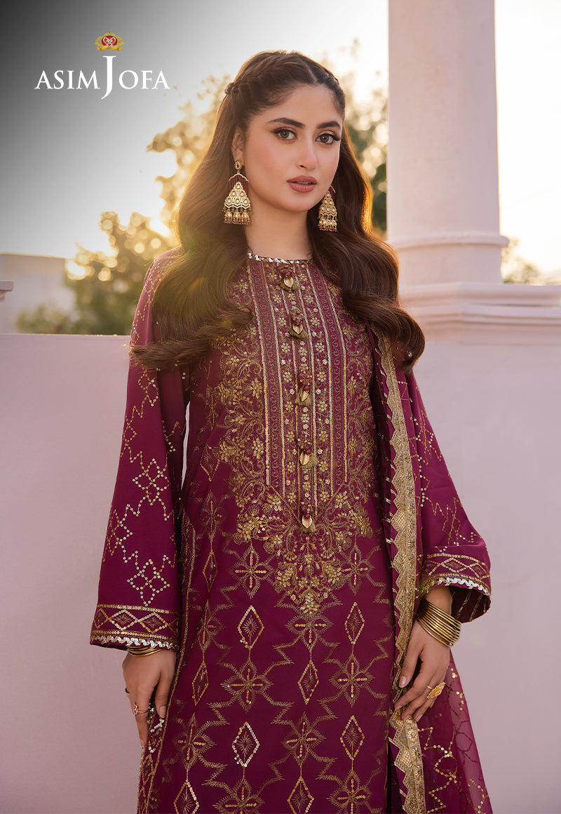 Asim Jofa 3 Piece Custom Stitched Suit - Purple - LB286636