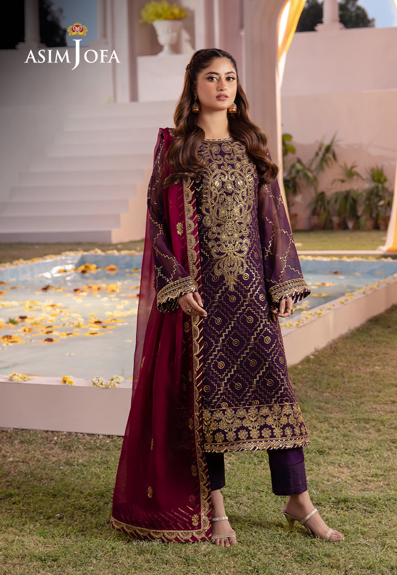 Asim Jofa 3 Piece Custom Stitched Suit - Purple - LB286625