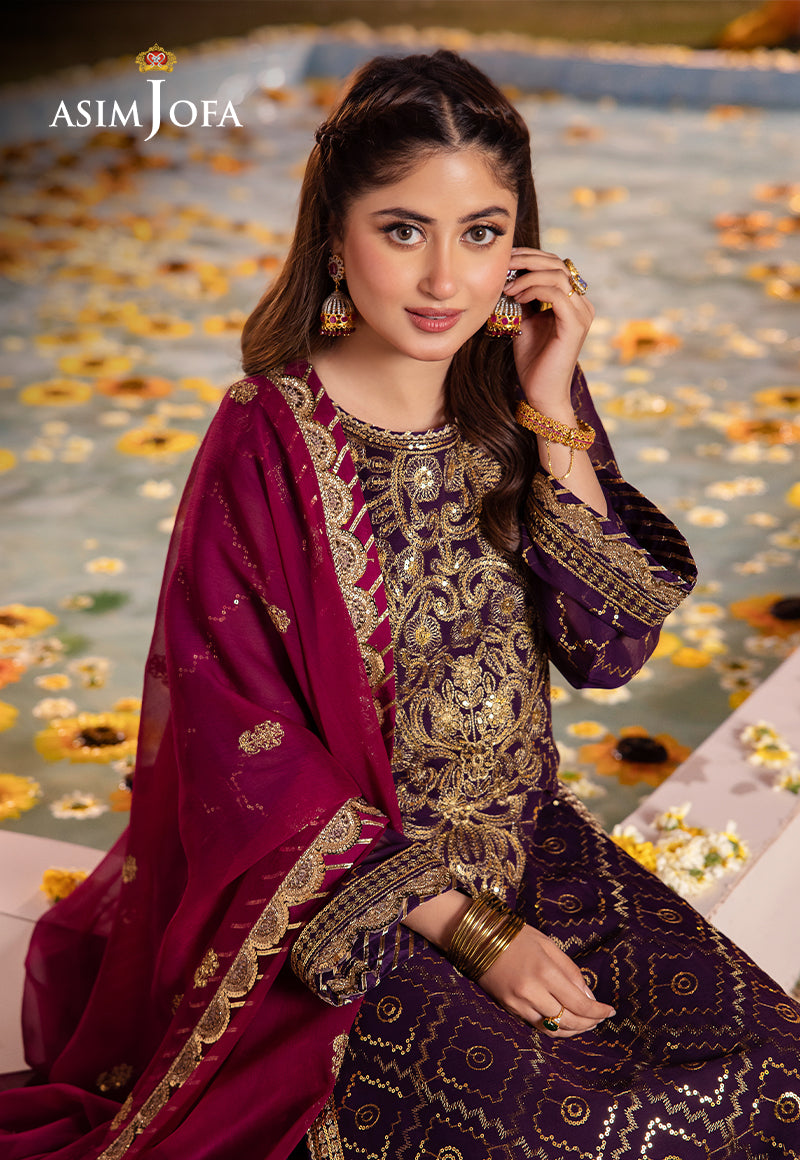 Asim Jofa 3 Piece Custom Stitched Suit - Purple - LB286625