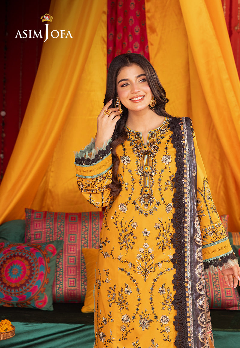 Asim Jofa 3 Piece Custom Stitched Suit - Yellow - LB286770