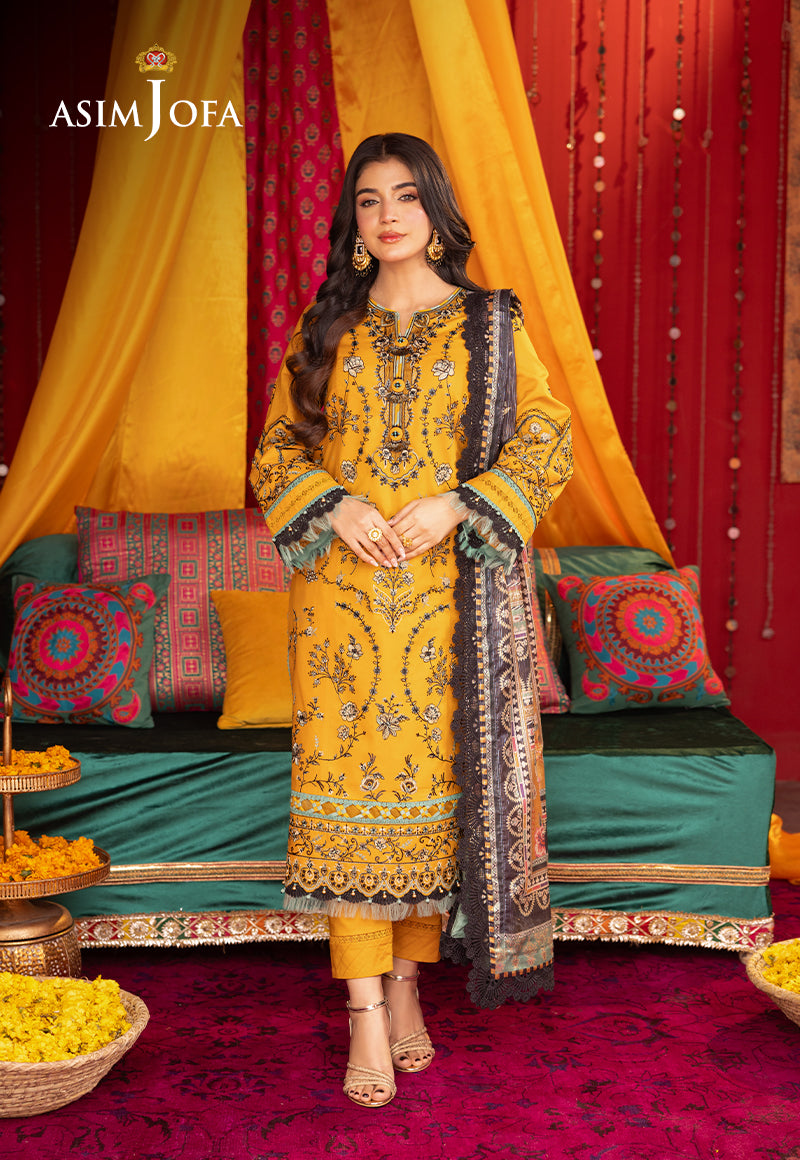 Asim Jofa 3 Piece Custom Stitched Suit - Yellow - LB286770