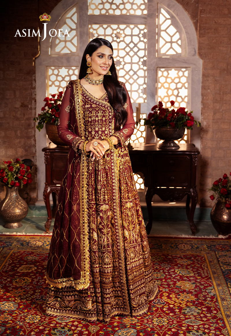 Asim Jofa 3 Piece Custom Stitched Suit - Maroon - LB286680