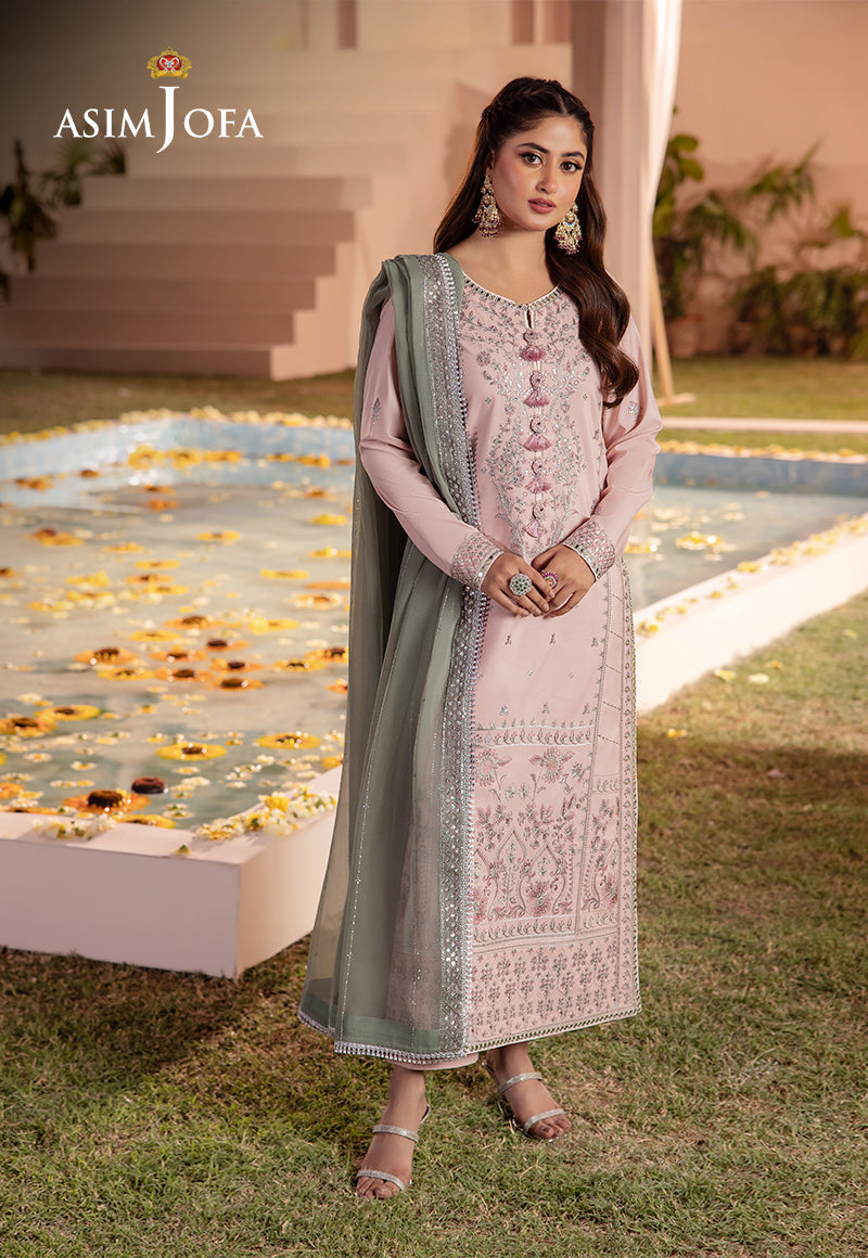 Asim Jofa 3 Piece Custom Stitched Suit - Pink - LB286637