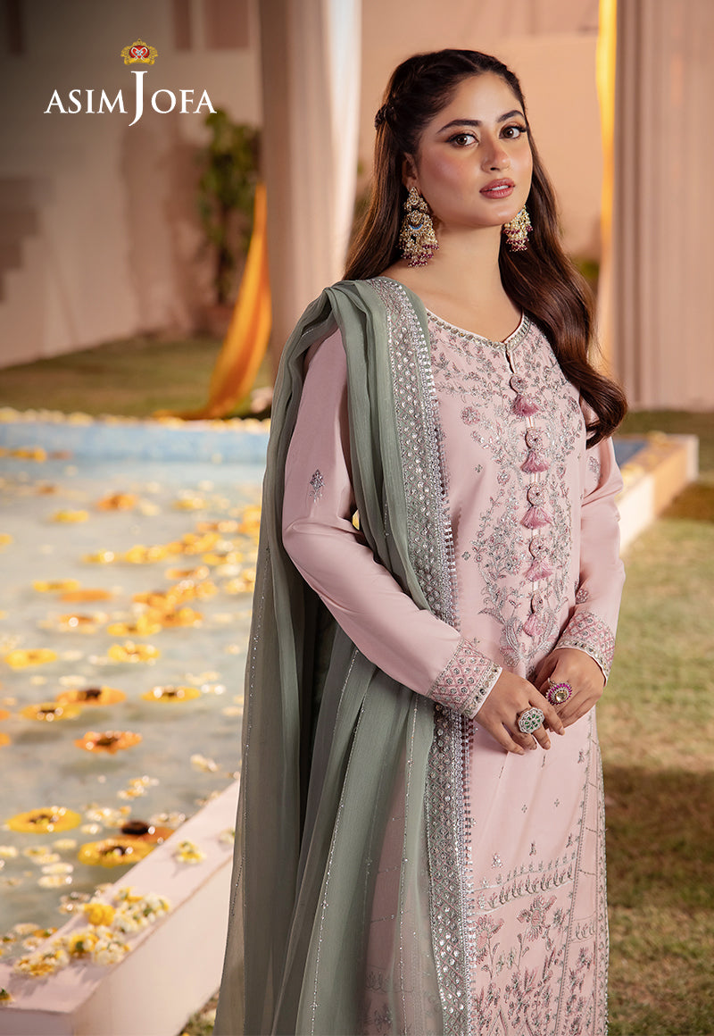 Asim Jofa 3 Piece Custom Stitched Suit - Pink - LB286637