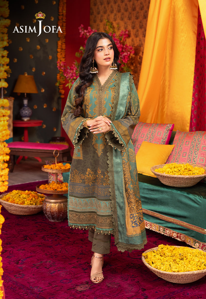 Asim Jofa 3 Piece Custom Stitched Suit - Green - LB286769