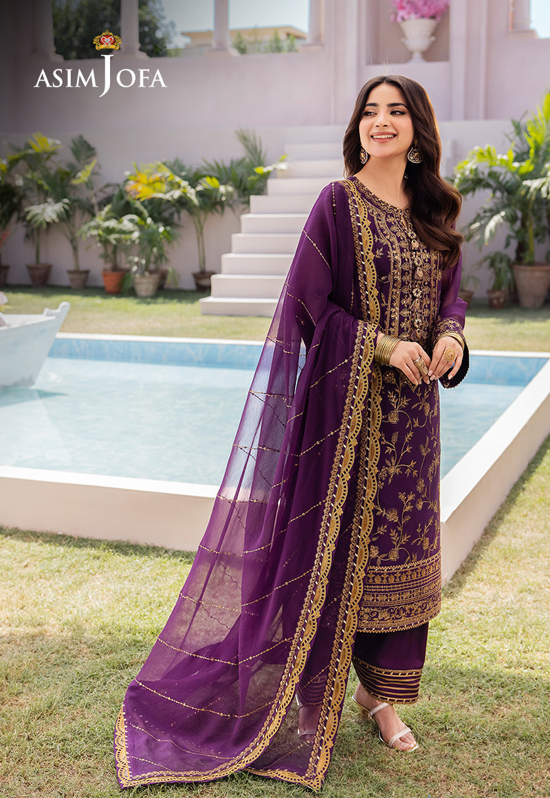 Asim Jofa 3 Piece Custom Stitched Suit - Purple - LB286614