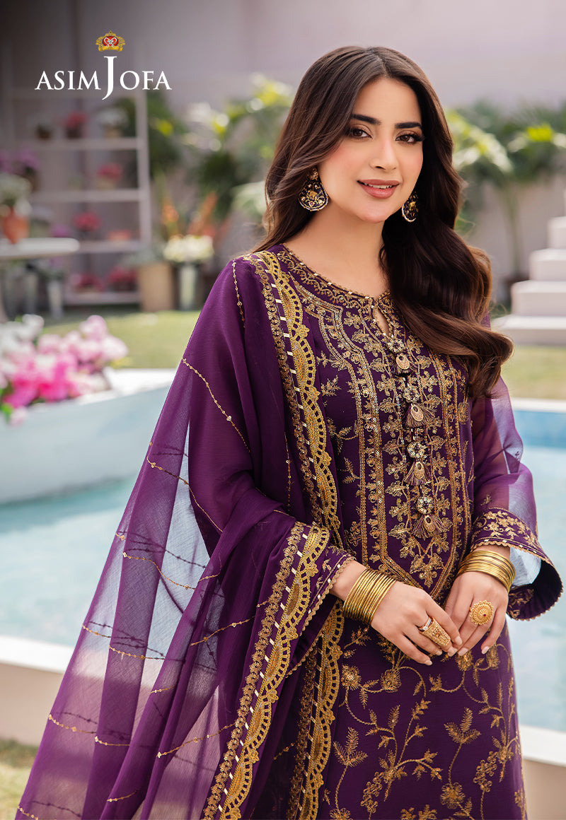 Asim Jofa 3 Piece Custom Stitched Suit - Purple - LB286614