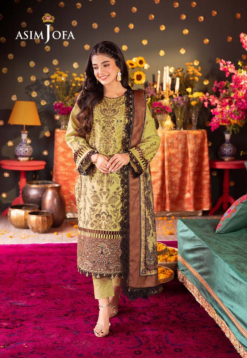 Asim Jofa 3 Piece Custom Stitched Suit - Green - LB286775