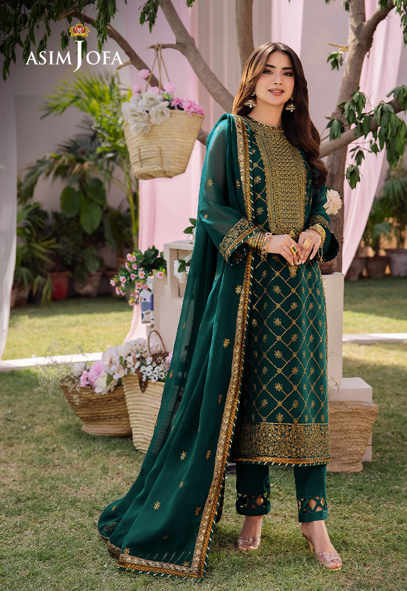 Asim Jofa 3 Piece Custom Stitched Suit - Green - LB286616