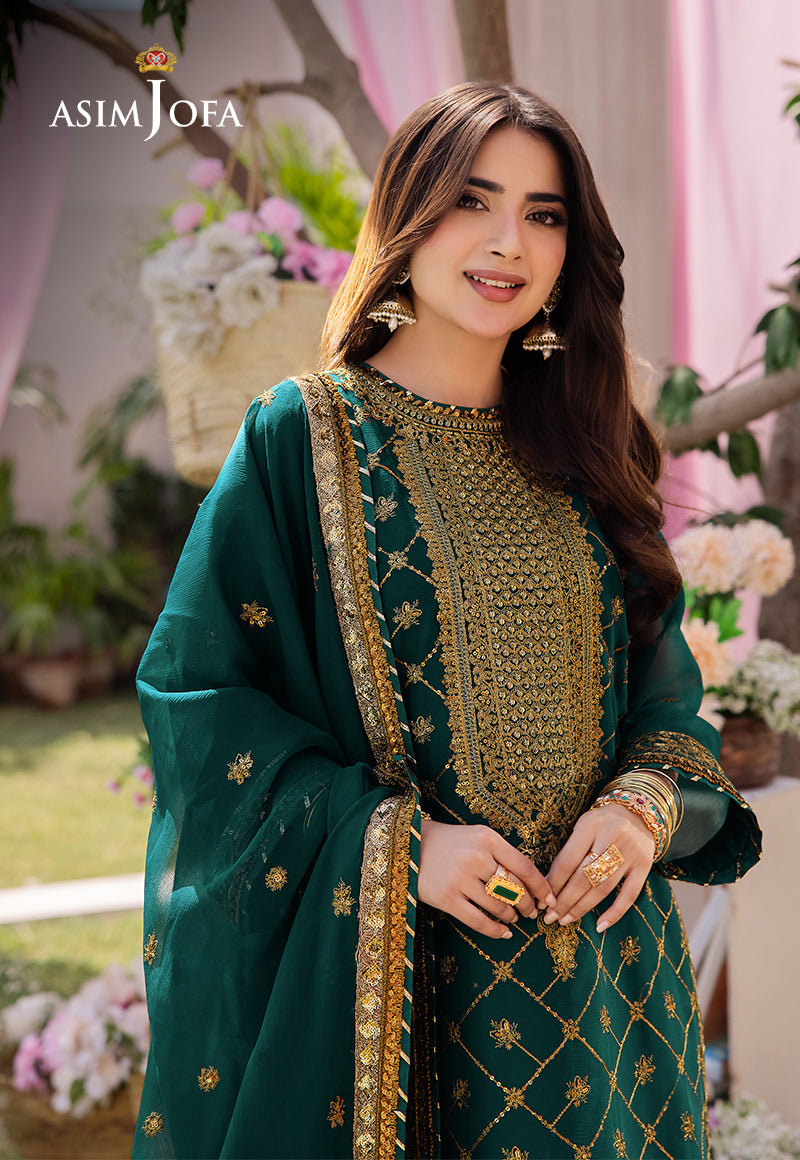 Asim Jofa 3 Piece Custom Stitched Suit - Green - LB286616