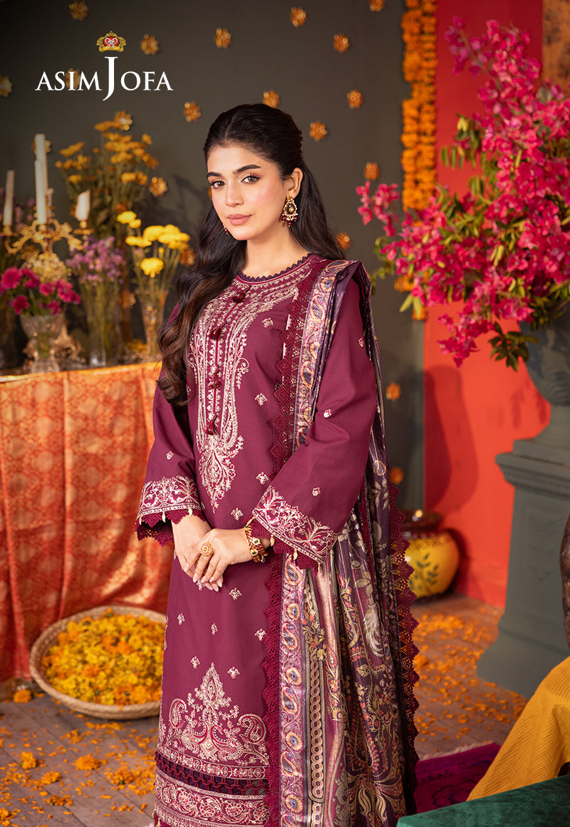 Asim Jofa 3 Piece Custom Stitched Suit - Purple - LB286771