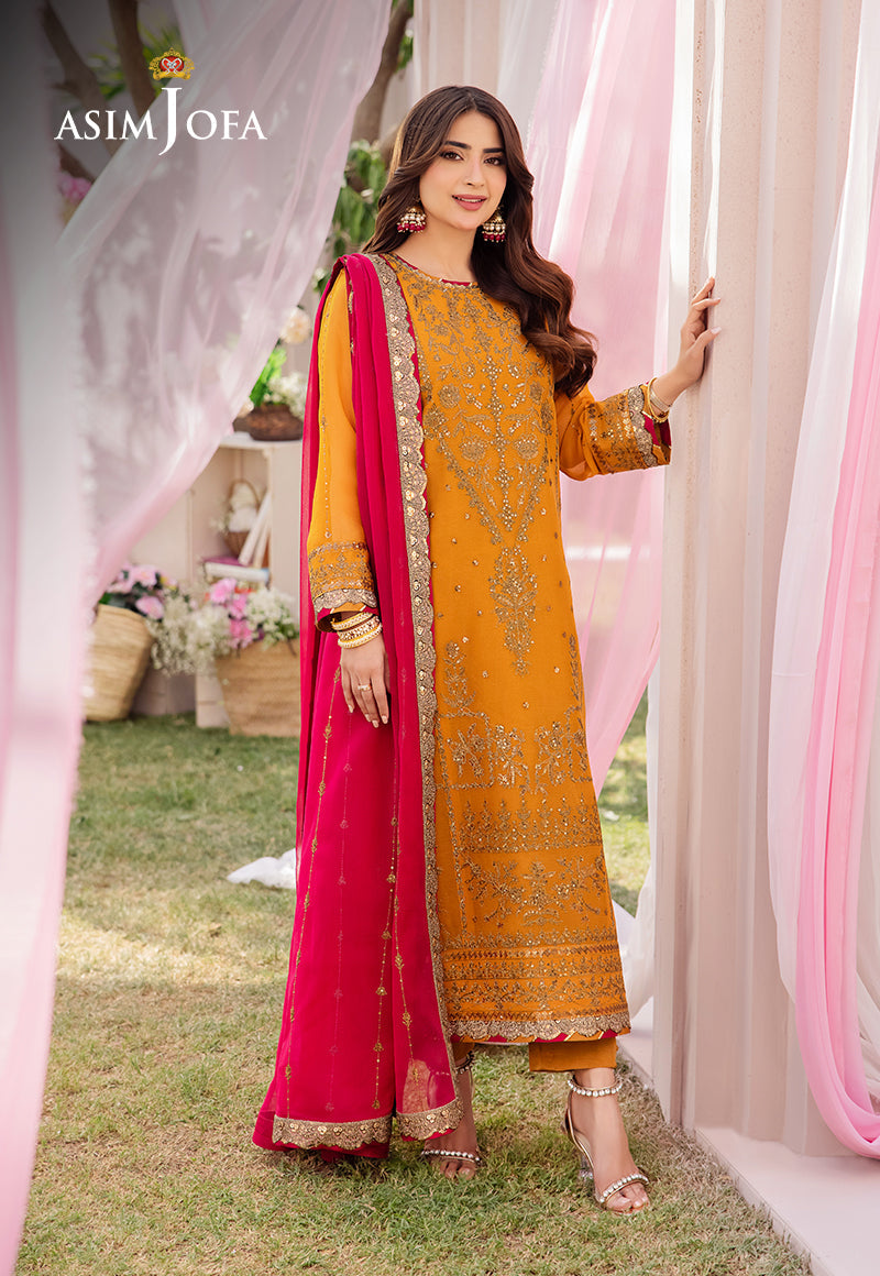 Asim Jofa 3 Piece Custom Stitched Suit - Yellow - LB286620