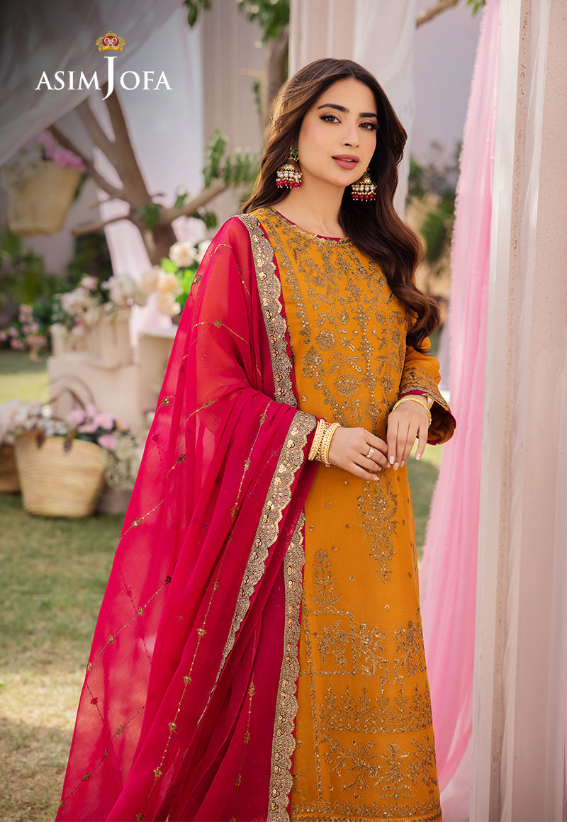 Asim Jofa 3 Piece Custom Stitched Suit - Yellow - LB286620