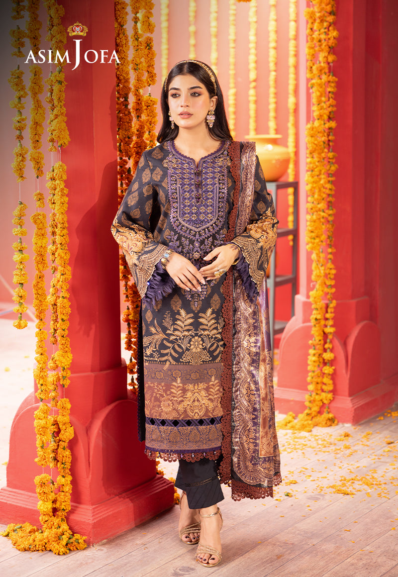 Asim Jofa 3 Piece Custom Stitched Suit - Black - LB286764