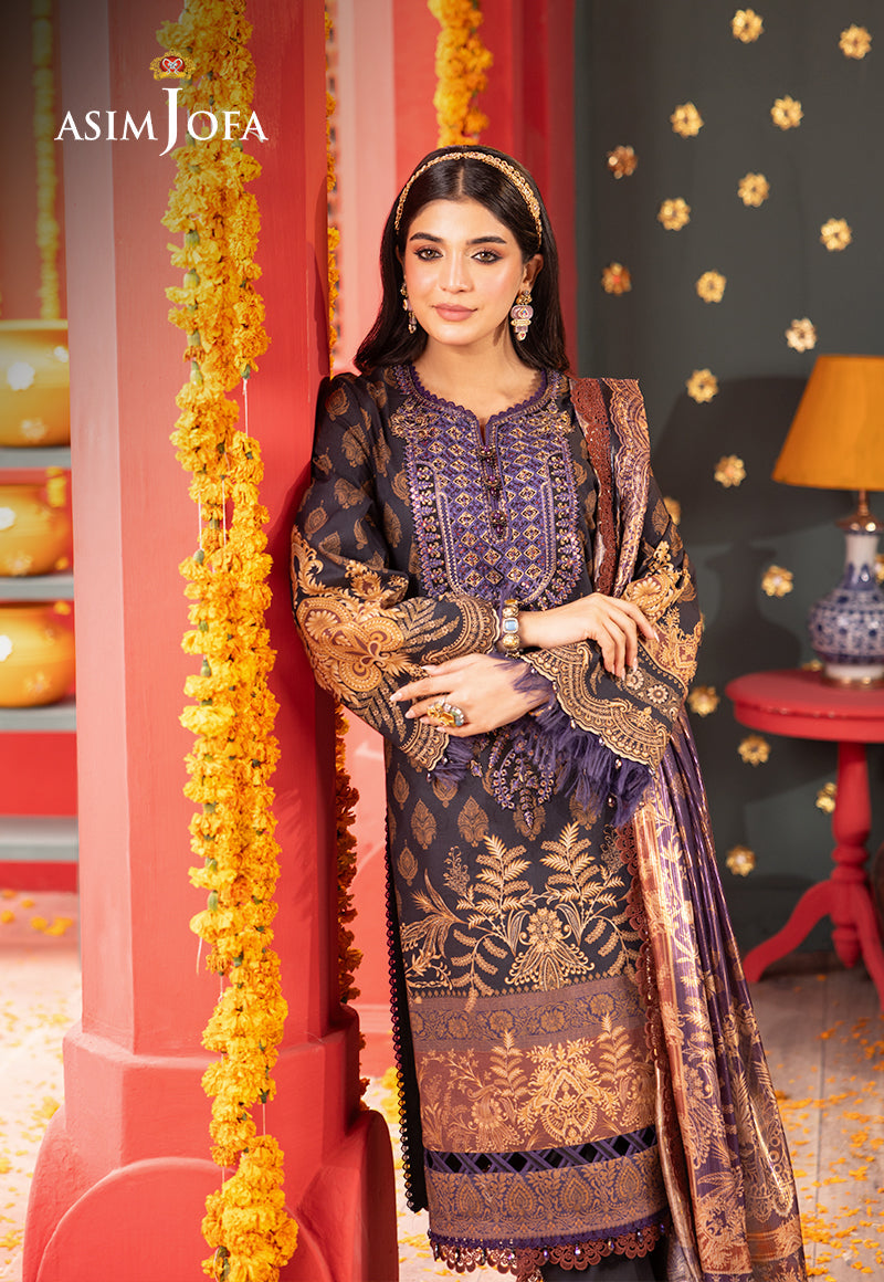 Asim Jofa 3 Piece Custom Stitched Suit - Black - LB286764