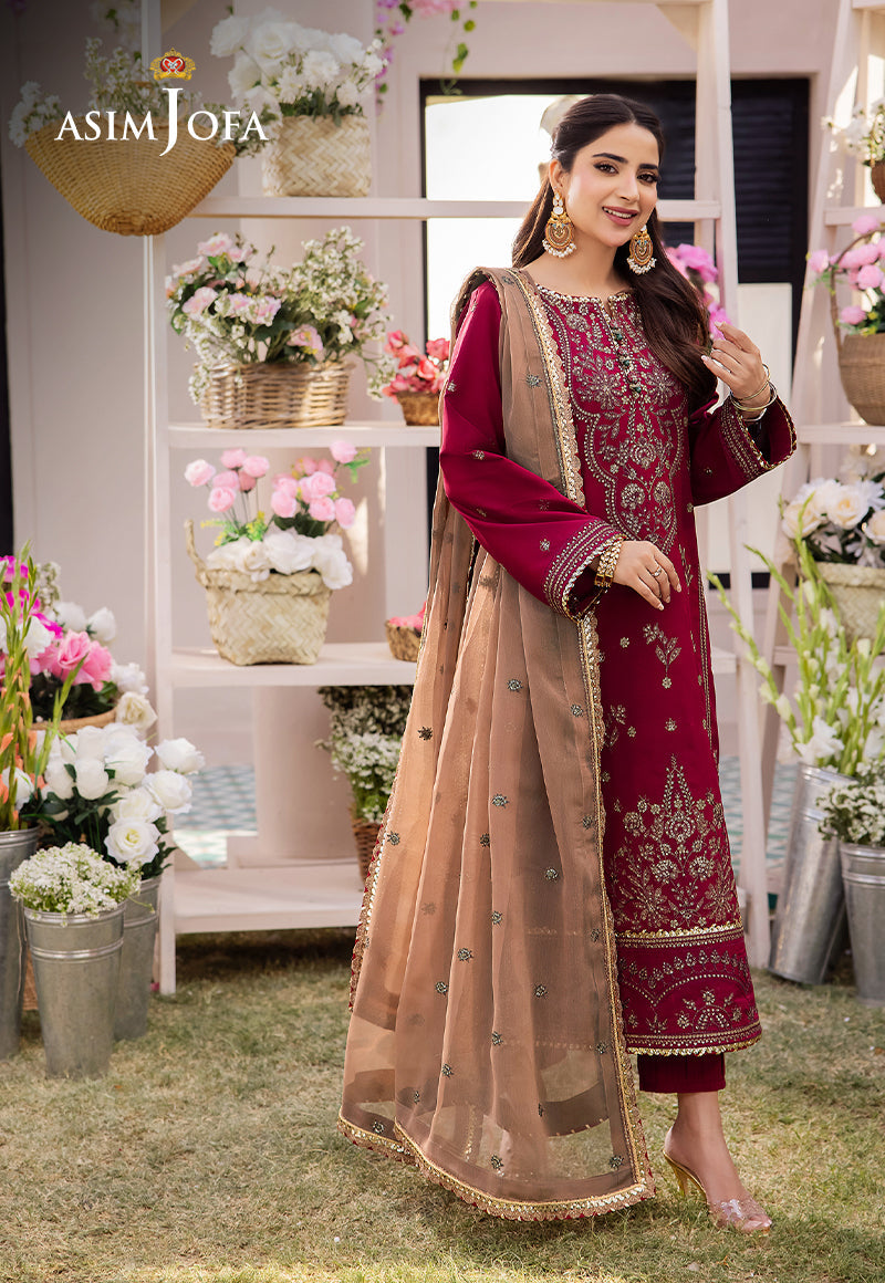 Asim Jofa 3 Piece Custom Stitched Suit - Red - LB286643