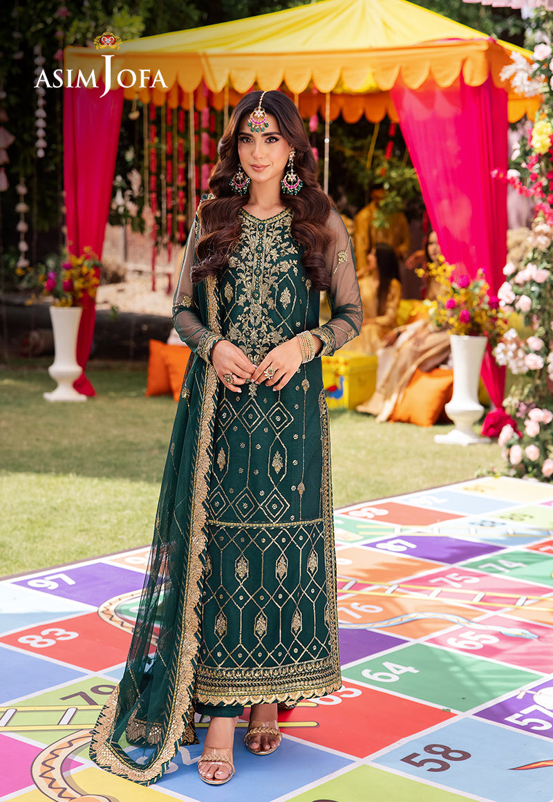 Asim Jofa 3 Piece Custom Stitched Suit - Green - LB287249