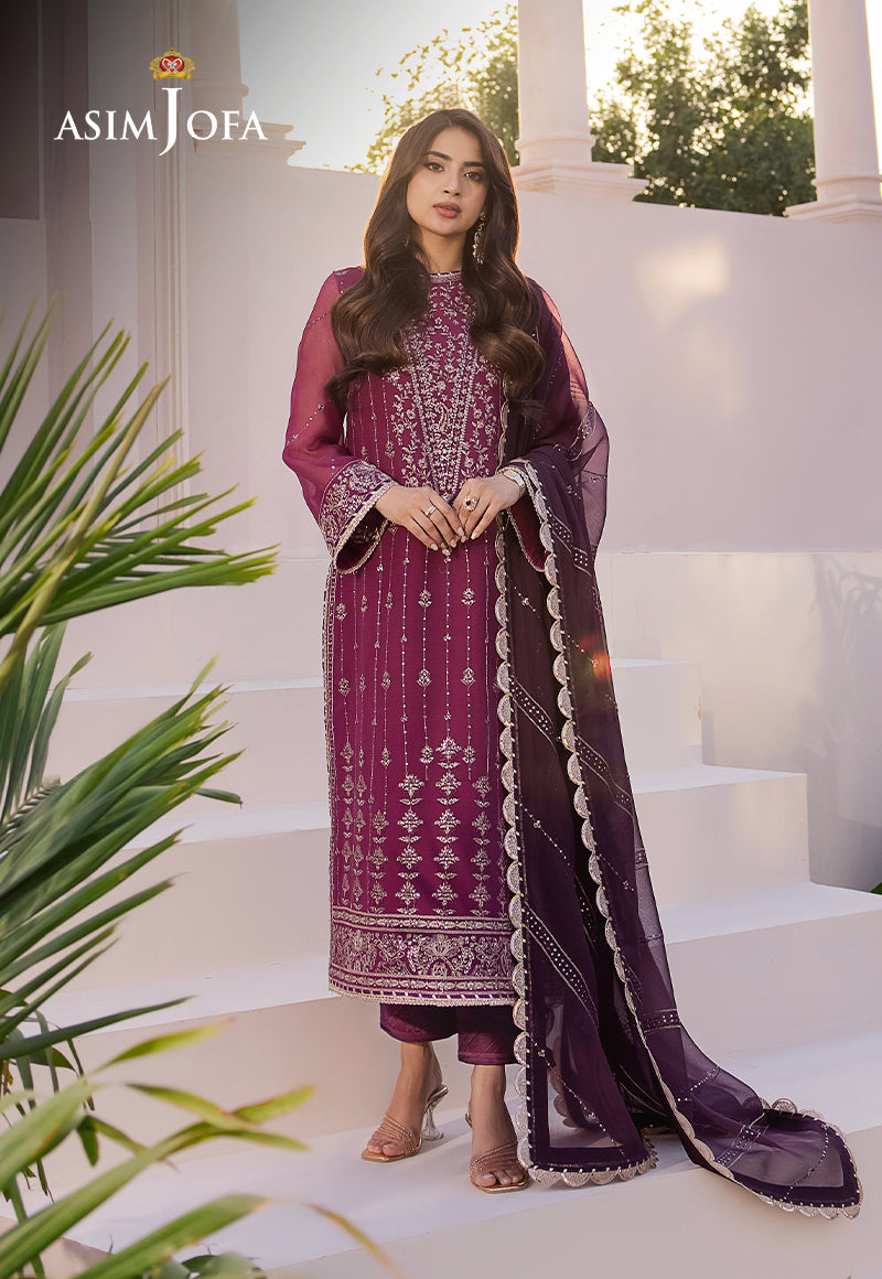 Asim Jofa 3 Piece Custom Stitched Suit - Purple - LB286619