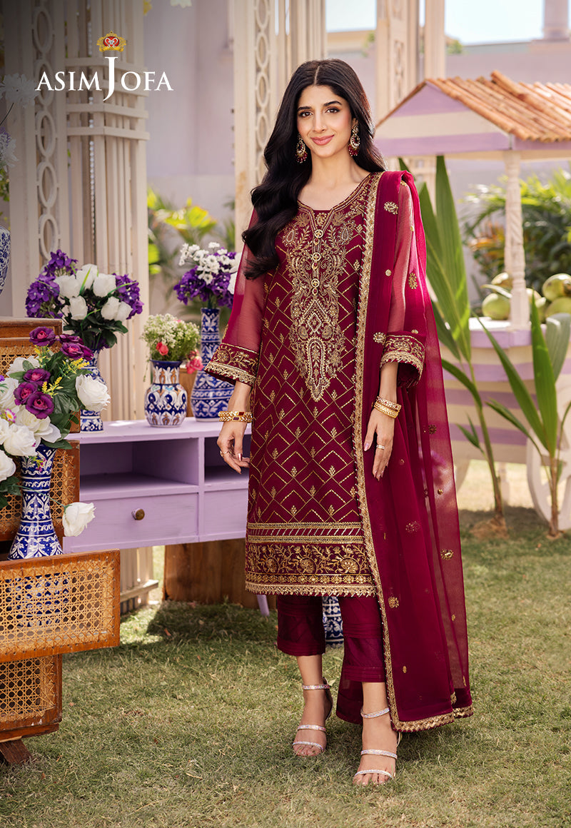 Asim Jofa 3 Piece Custom Stitched Suit - Purple - LB286622