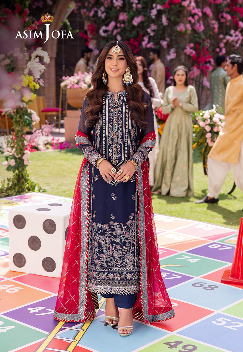 Asim Jofa 3 Piece Custom Stitched Suit - Blue - LB287244