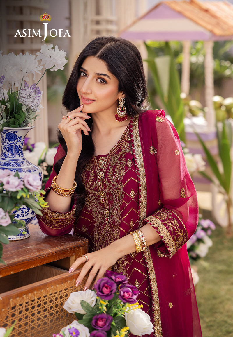 Asim Jofa 3 Piece Custom Stitched Suit - Purple - LB286622